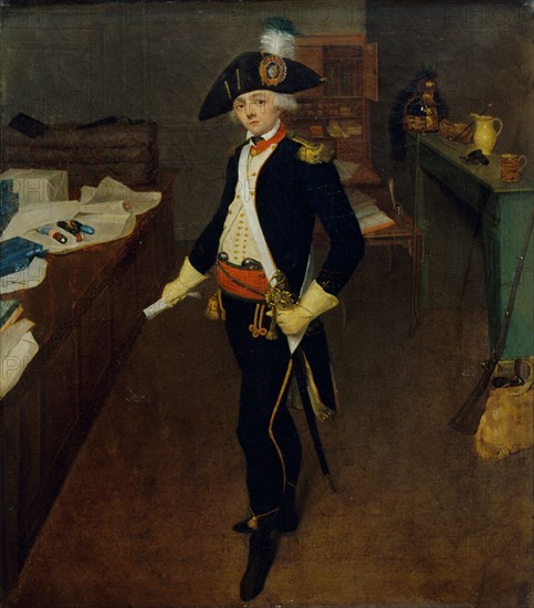 M. Estellé, marchand de galons rue Saint-Honoré, en uniforme de capitaine des chasseurs..., 1790. Creator: Jean-Marie Hooghstoel.