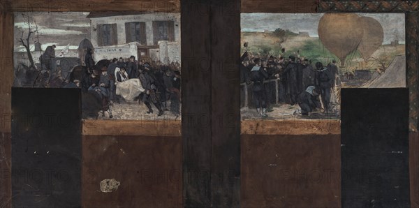 Esquisse pour le cabinet du Préfet de l'Hôtel de Ville de Paris : Le transport des blessés..., 1889. Creator: Paul-Emile Mangeant.