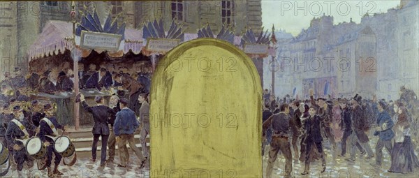 Esquisse pour le cabinet du préfet à l'Hôtel de Ville de Paris : Enrôlements volontaires...., 1889. Creator: Adolphe Gustave Binet.