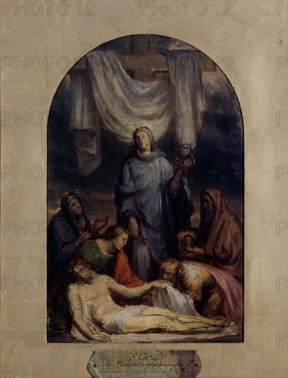 Esquisse pour la chapelle de la Compassion de l'église Saint-Roch : "Le Christ descendu..., 1856. Creator: Sebastien-Melchior Cornu.
