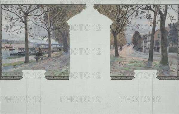 Sketch for the salle des fêtes in the town hall of Asnières: banks of the Seine at Asnières, c.1901. Creator: Paul Leon Felix Schmitt.