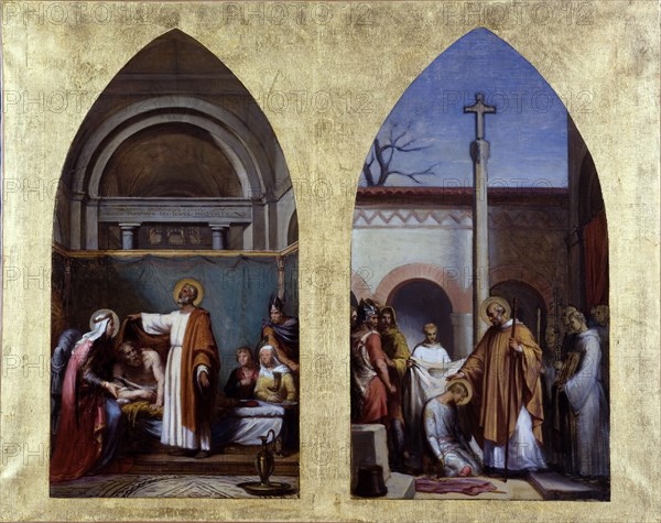 Esquisse pour l'église Saint-Séverin : Saint Séverin, abbé d'Agaune, guérit le roi Clovis..., c.1850 Creator: Sebastien-Melchior Cornu.