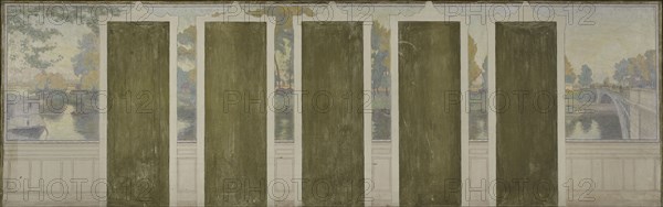 Esquisse pour la salle des mariages de la mairie d'Asnières : La Seine au pont d'Asnières, c.1900. Creator: Henri Marius-Camille Bouvet.