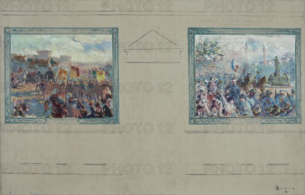 Esquisse pour la mairie du 12ème arrondissement de Paris : Revue militaire. Défilé place..., c.1910. Creator: Claude Charles Bourgonnier.