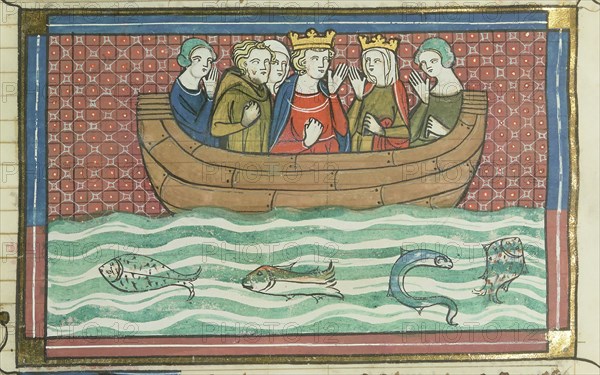 Richard the Lionheart sailing (From "Li rommans de Godefroy de Buillon et de Salehadin"), 1337. Creator: Maître de Fauvel (active 1314-1340).