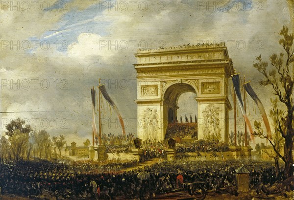 La fête de la Fraternité, le 20 avril 1848, place de l'Étoile : distribution des drapeaux..., 1848. Creator: Hippolyte Victor Valentin Sebron.