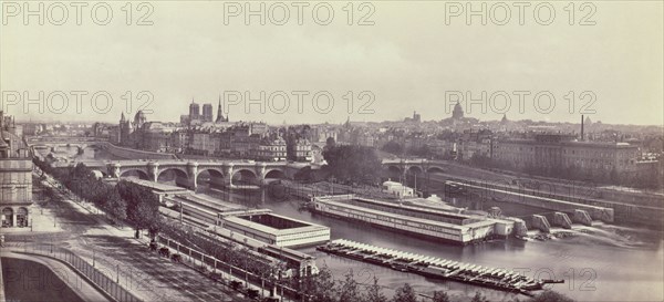 Panorama pris du Louvre montrant les quais de la Seine, le Pont-Neuf et l'hôtel de la...c1845-1858. Creators: Frederic Martens, Goupil and Co.