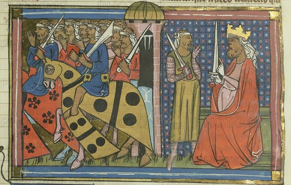 Army of Al-Adil I leaving Cairo (From "Li rommans de Godefroy de Buillon et de Salehadin"), 1337. Creator: Maître de Fauvel (active 1314-1340).