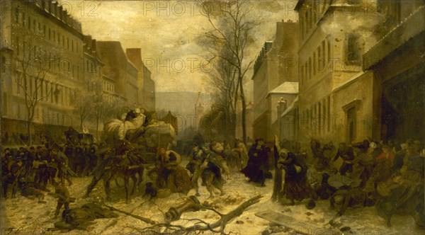l'Avenue d'Orléans, durant les bombardements de Paris par les armées prussiennes, en janvier 1871... Creator: Felix Henri Emmanuel Philippoteaux.