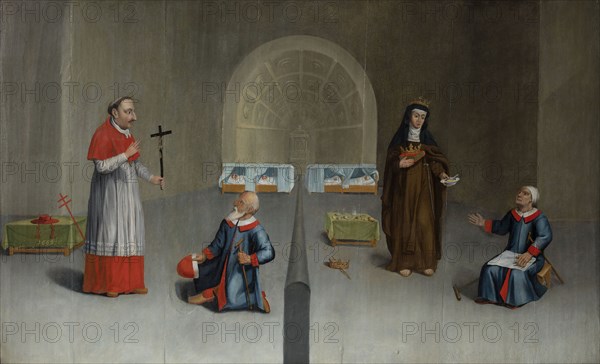 Interior of a Hospital with Saint Charles Borromeo and Saint Elizabeth of Hungary, 1669. Creator: Lefort, Jean Gilles (active Second Half of the 17th cen.).
