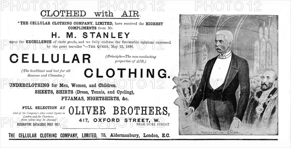 ''Clothed with Air; Cellular Clothing endorsed by the Queen and Mr HM Stanley', 1890. Creator: Unknown.