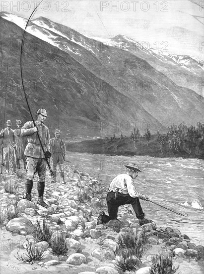 ''The German Emperor's visit to Norway - Playing his first Salmon on the Olden River', 1890. Creator: J Nash.