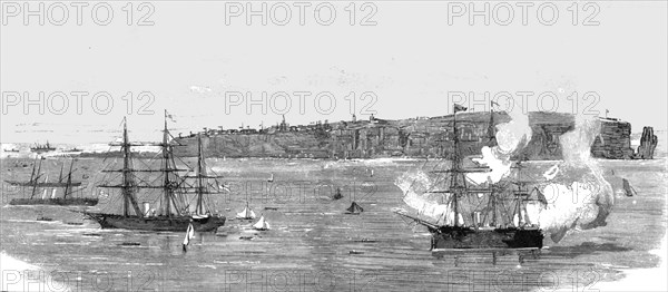 'The Cession of Heligoland to Germany - HMS "Calypso" Firing a Salute, 1890. Creator: Unknown.