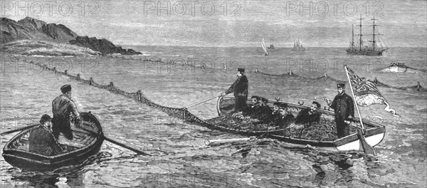 'The Newfoundland Fisheries Question - British Man-of- War removing and confiscating..., 1890. Creator: Unknown.