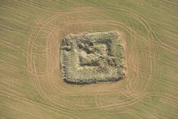 Square English Civil War gun emplacement earthwork on Nebsworth Hill, Ilmington, Warwickshire, 2018.