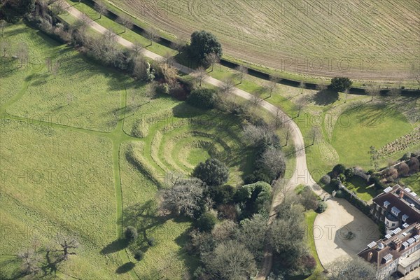 A sunken, octagonal reservoir, known as The Cockpit, at Halnaker House, West Sussex, 2018.