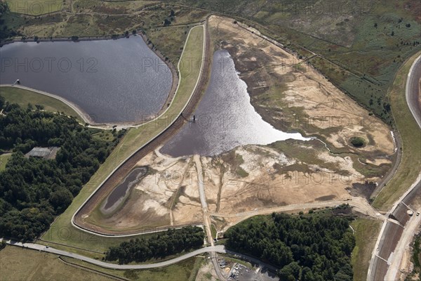 Redmires Reservoirs drained for repair, Sheffield, 2018.