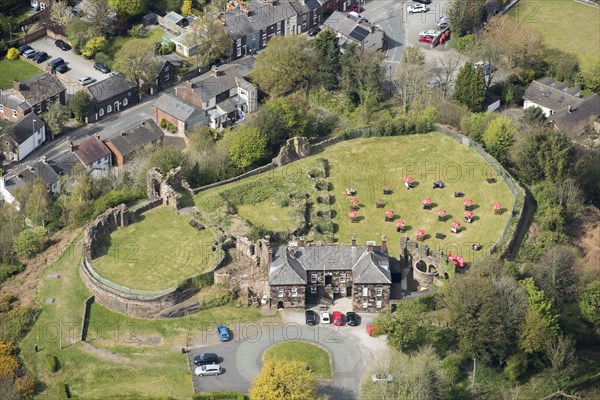 Halton Castle, a ruined shell keep castle on the site of an earlier motte and bailey, Cheshire, 2021.