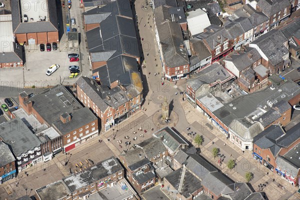 Clock tower, dated 1876, built by the Court Leet on the site of the former market cross, Ormskirk, Lancashire, 2021.