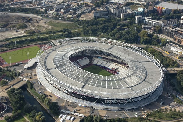 London Stadium, home of.West Ham Football Club, Stratford Marsh, London, 2021. Creator: Damian Grady.