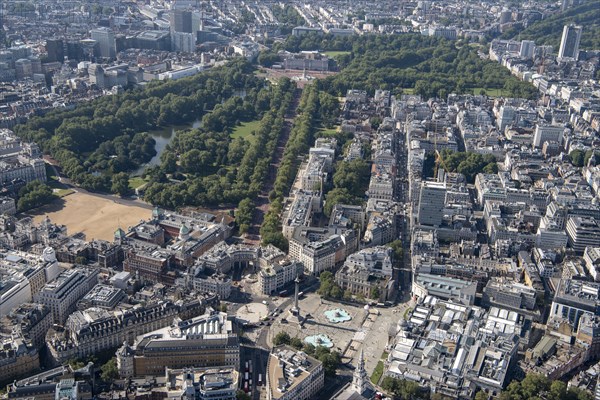 Looking south west from Trafalgar Square towards Buckingham Palace, St James, Greater London Authority, 2021.