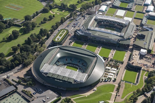 No 1 Court and Centre Court at the All England and Lawn Tennis and Croquet Club, Wimbledon, 2021.