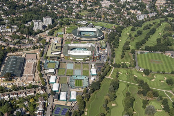 No 1 Court and Centre Court at the All England and Lawn Tennis and Croquet Club, Wimbledon, 2021.