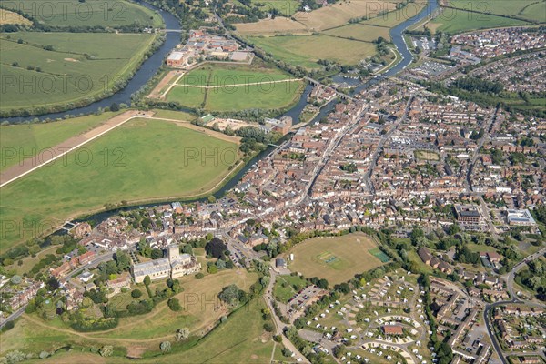 The town and St Mary's Abbey, Tewkesbury, Gloucestershire, 2021.