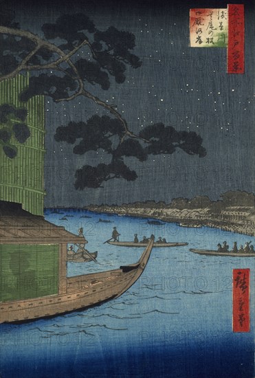 The ‘Pine of Success’ at the Onmaya Embankment, Asakusa River, 1856.