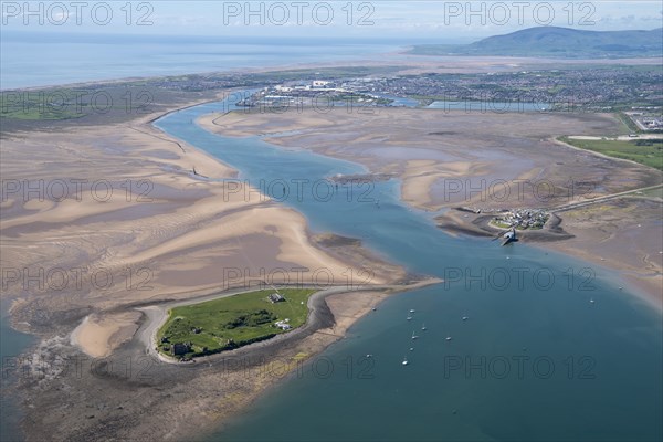 Piel and Roa Islands with Barrow-in-Furness and Black Combe fell in the background, Cumbria, 2021.