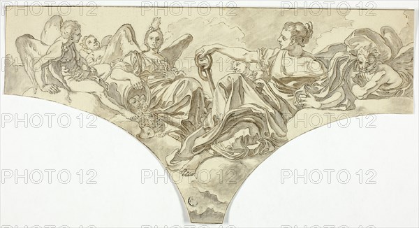 Spandrel Decoration with Seated Allegorical Figures of Hope and Concord, n.d.