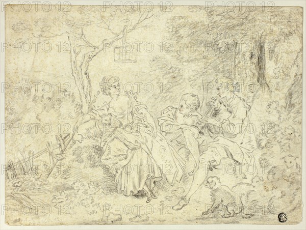 Shepherdesses and Young Man Playing Bagpipe, n.d.