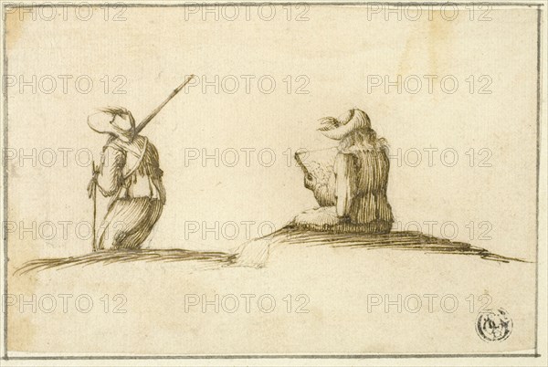 Artist Sketching, and Soldier, Both Seen from Back, n.d.