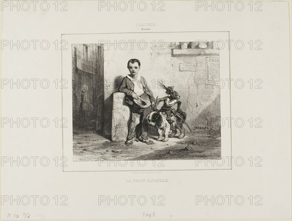 The Little Savoyard, c. 1825. Boy with monkey dressed as a soldier, riding on a dog.