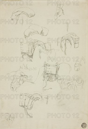 Sheet of Sketches: Details of a Donkey and Accoutrements, n.d. Attributed to Charles Émile Jacque.