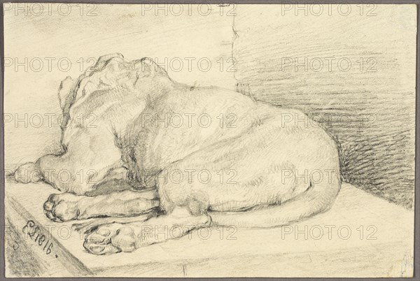 Reclining Lion, From Back, 1816. Attributed to Edwin Henry Landseer.