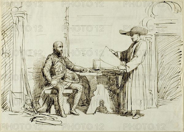 Priest and Soldier, n.d. Attributed to George Louis Pamella Busson Dumaurier, Andrew Geddes, or Sir David Wilkie.