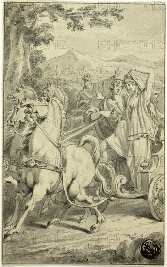 Classical Scene with Young Couple in Chariot, 1824. Attributed to Jacob Smies.