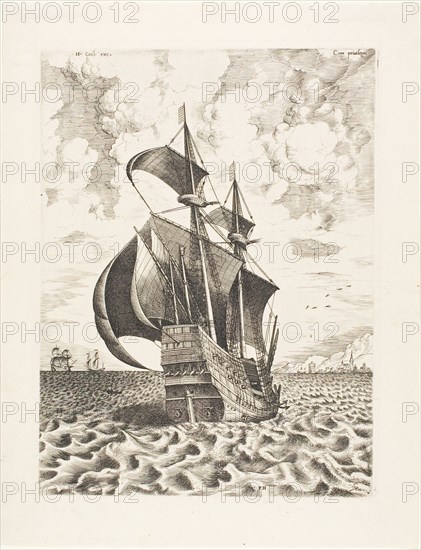 Armed Four-Master Sailing Towards a Port, from The Sailing Vessels, c. 1560–62, published 1665.
