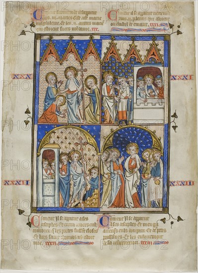 Leaf from a Picture Cycle: Christ Appearing to the Three Marys, Christ and the Pilgrims..., 1325/50. Creator: Unknown.