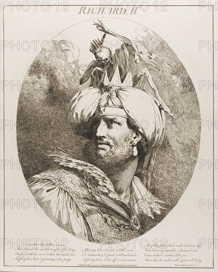 Richard II, from Twelve Characters from Shakespeare, May 20, 1775 (originally published), pub. 1809. Creator: John Hamilton Mortimer.