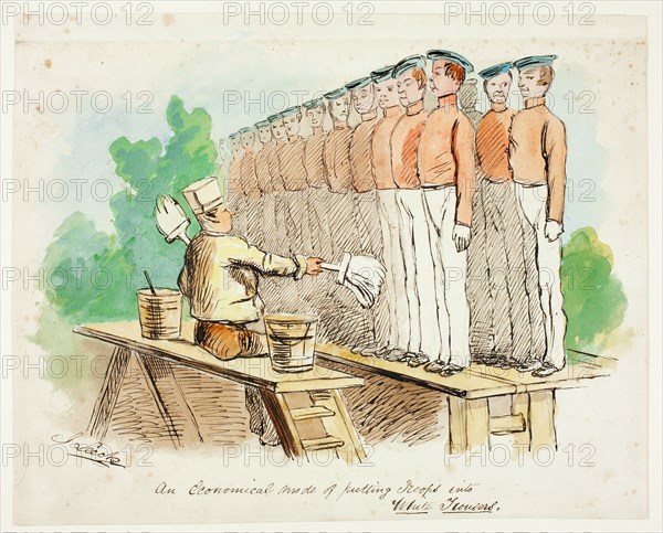 An Economical Mode of Putting Troops into White Trousers, 1840/50. Creator: John Leech.