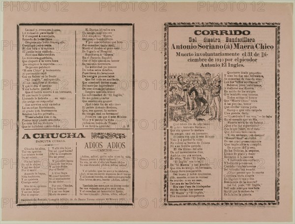 Corrido del diestro Banderillero Antonio Soriano (a) Maera Chico (Ballad of the Skilled..., n.d. Creator: José Guadalupe Posada.