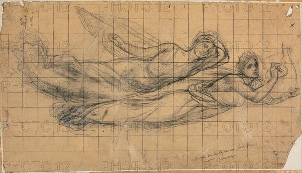 Two Flying Figures with a Lyre (Study for The Sacred Grove, Beloved of the Arts and the Muses), c. 1883.