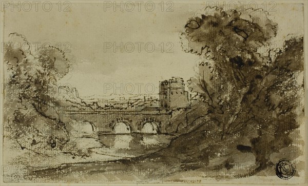 Italianate River Landscape with Bridge with Tower, n.d. Possibly after Claude Lorrain.