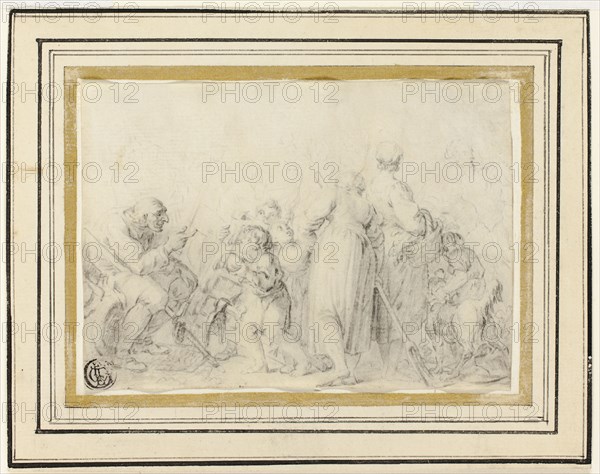 Genre Scene with Old Man, Peasant Women and Children, n.d. Style of Jean-Baptiste Greuze.