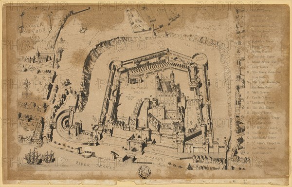 View of the Tower of London in 1553, 1840.