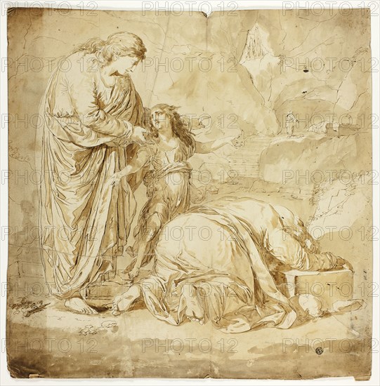 Biblical Scene with Two Women and Child in Foreground, n.d.
