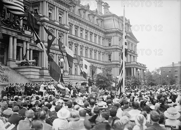 Flag Day - Flag Day Exercises, State, War And Navy Building. Wilson Speaking..., 1914. Creator: Harris & Ewing.