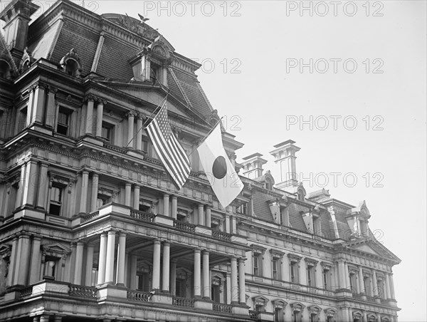 Flags - Japanese And United States Flags On State, War, And Navy Building; Japanese Mission, 1917.